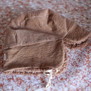 Baby Bean's Tan Corduroy Trapper Hat Faux Fur Lined Size M